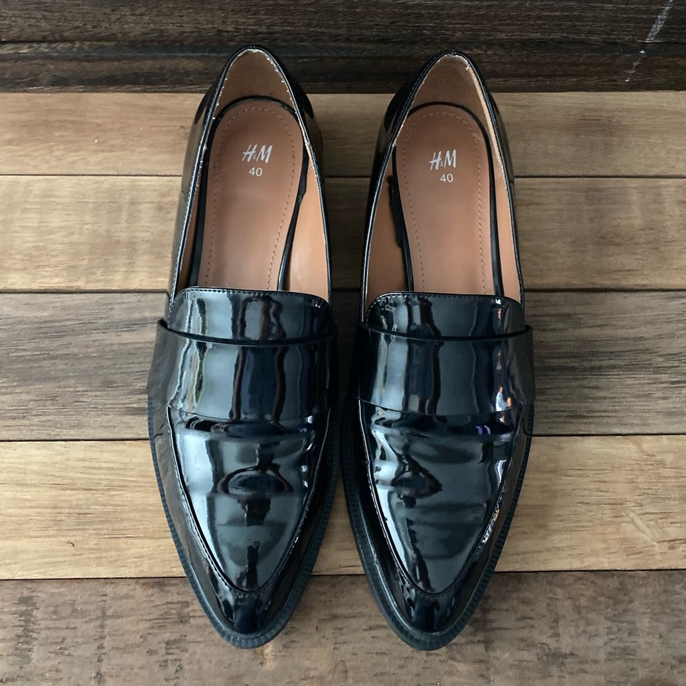 H&M Black Patent Leather Loafers